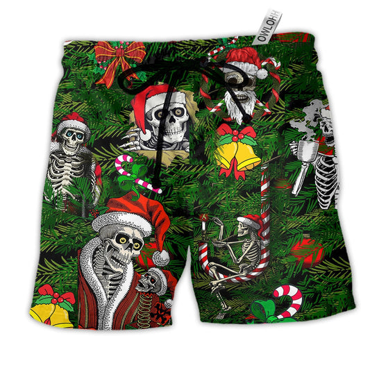 Beach Short / Adults / S Skull Merry Xmas Happy - Beach Short Reefox - Owls Matrix LTD