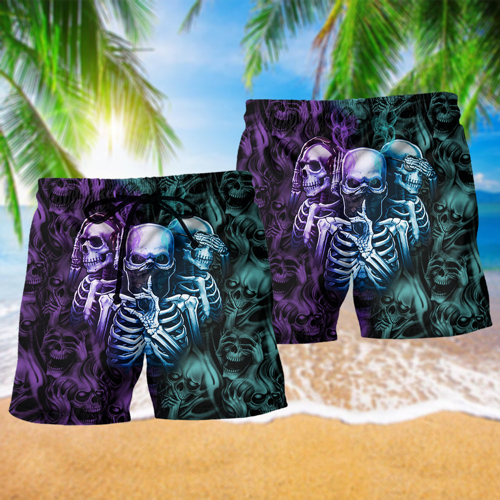 Skull Neither Hear Nor See With Cool Colors - Beach Short Reefox - Owls Matrix LTD