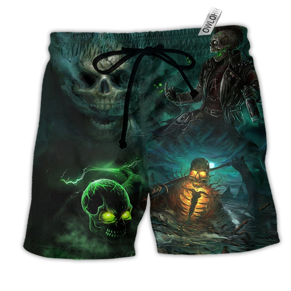 Beach Short / Adults / S Skull No Flesh No Brain But Still In Pain Dark - Beach Short Reefox - Owls Matrix LTD