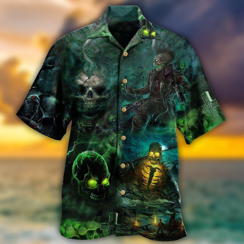 Skull No Flesh No Brain But Still In Pain Dark Style - Hawaiian Shirt - Reefox