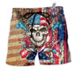Beach Short / Adults / S Skull Patriotic Flower America - Beach Short Reefox - Owls Matrix LTD