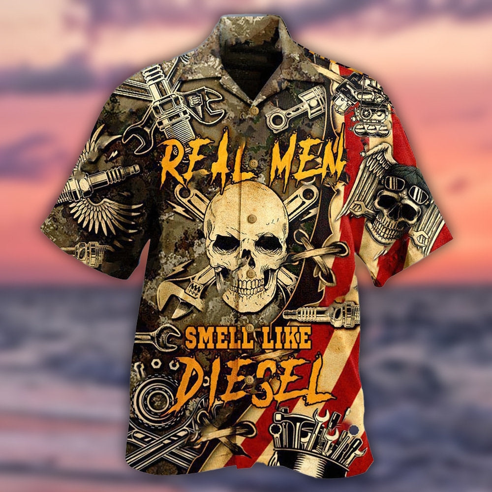 Skull Real Men Smell Like Diesel - Hawaiian Shirt - Reefox