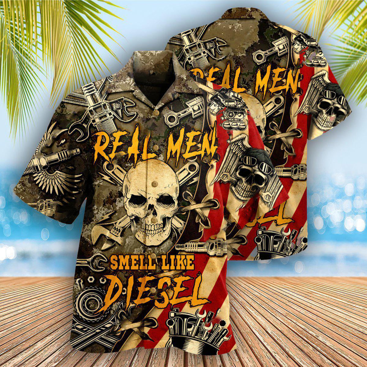 Skull Real Men Smell Like Diesel - Hawaiian Shirt - Reefox