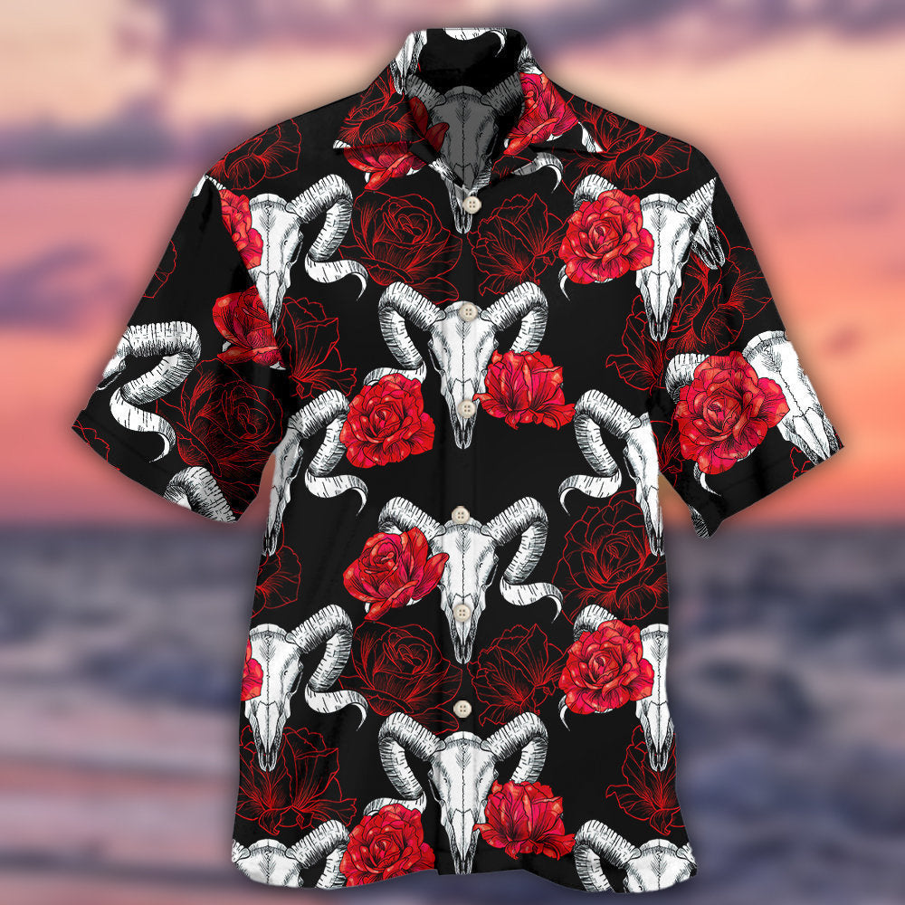 Skull Rose And Ram Skull - Hawaiian Shirt - Reefox