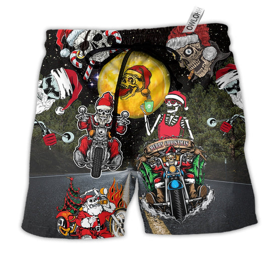 Beach Short / Adults / S Skull Santa Is Racing To You - Beach Short Reefox - Owls Matrix LTD