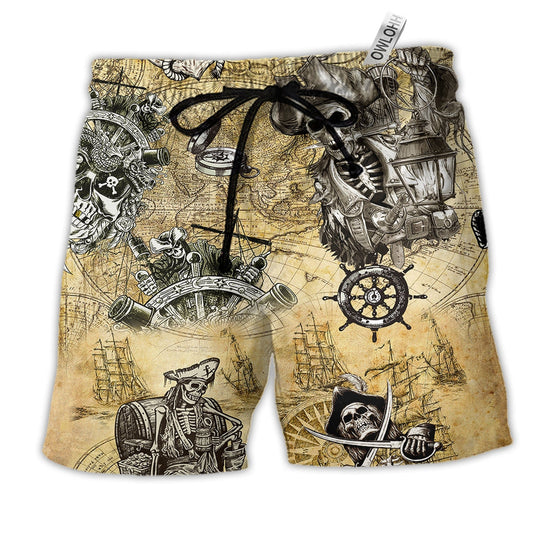 Beach Short / Adults / S Skull Save A Ship Ride A Pirate - Beach Short Reefox - Owls Matrix LTD