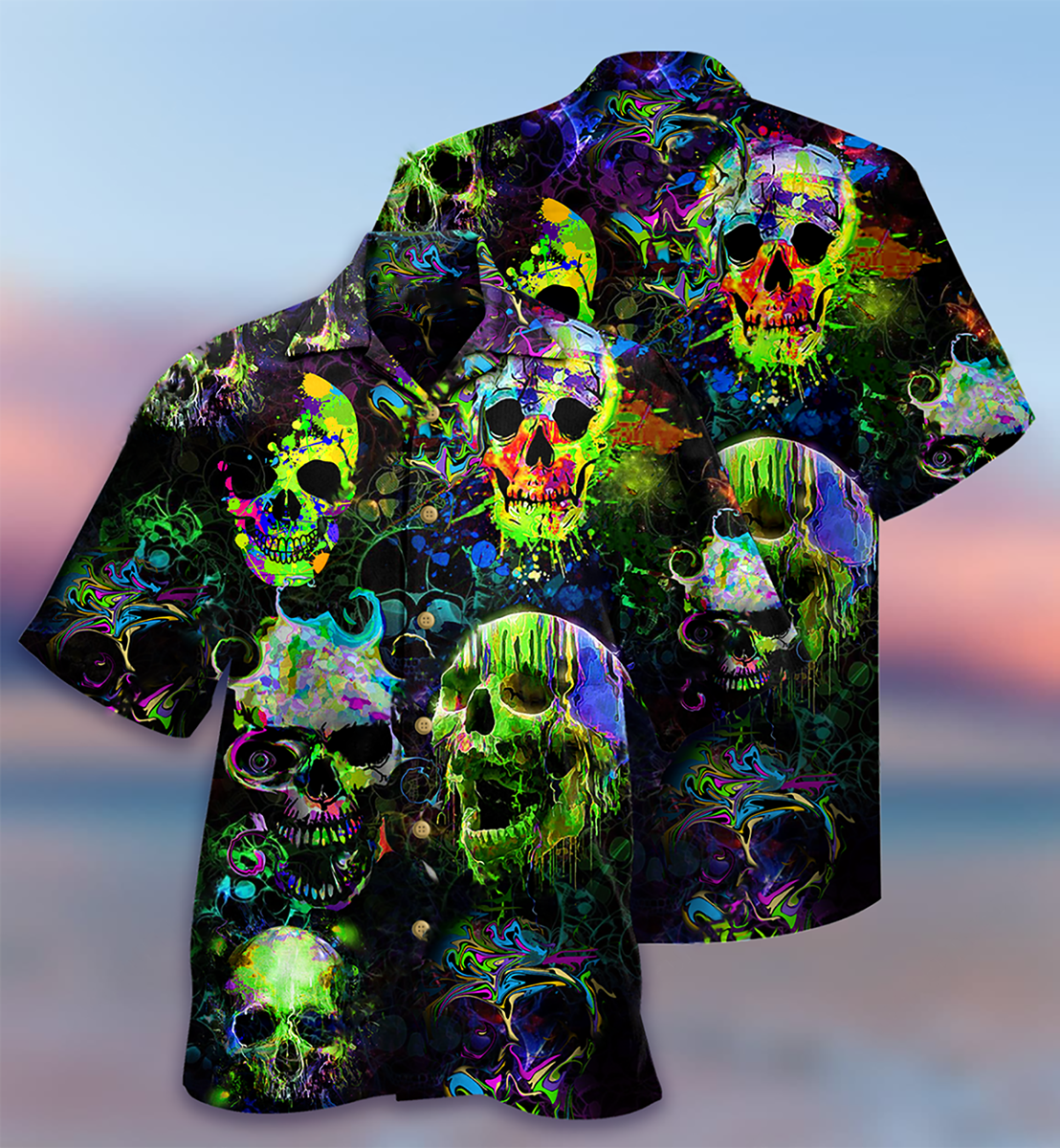 Skull Green Color Splash - Hawaiian Shirt - Reefox