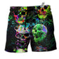 Beach Short / Adults / S Skull Green Color Splash So Much Colorful - Beach Short Reefox - Owls Matrix LTD