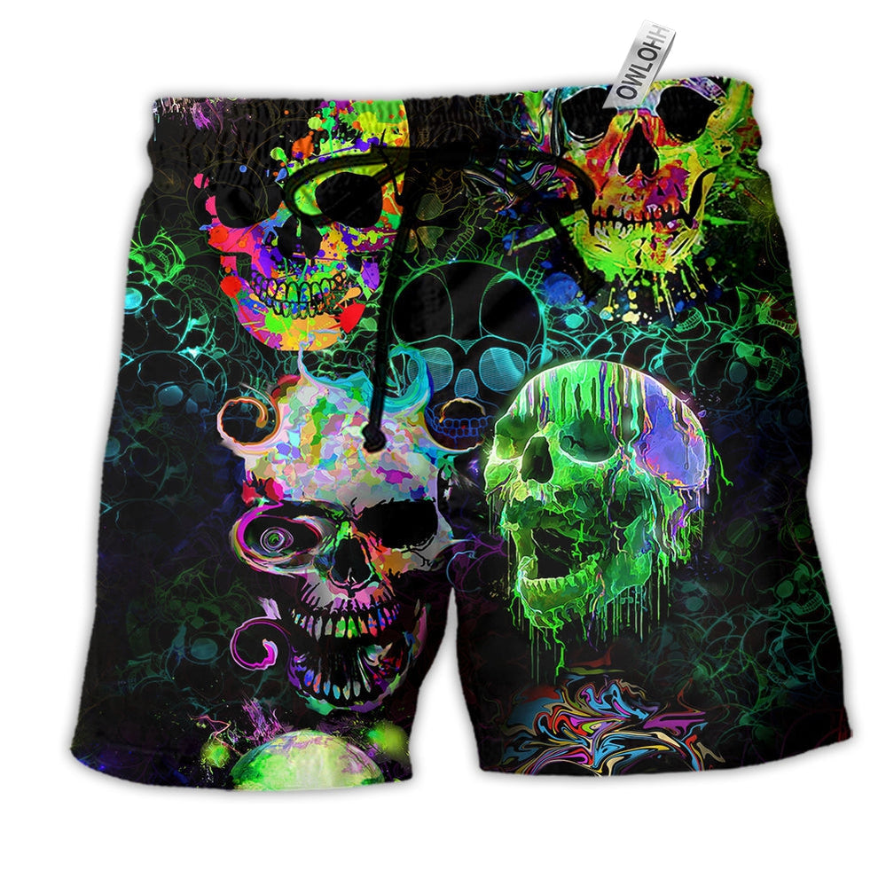 Beach Short / Adults / S Skull Green Color Splash So Much Colorful - Beach Short Reefox - Owls Matrix LTD