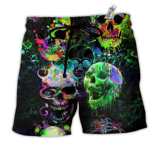 Beach Short / Adults / S Skull Green Color Splash So Much Colorful - Beach Short Reefox - Owls Matrix LTD