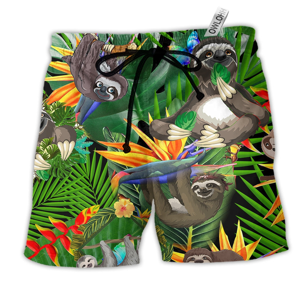 Beach Short / Adults / S Sloth Happiness All Day Tropical Summer - Beach Short Reefox - Owls Matrix LTD