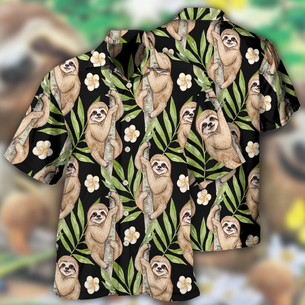 Sloth Tropical Leaf With Tiny Flower - Hawaiian Shirt - Reefox