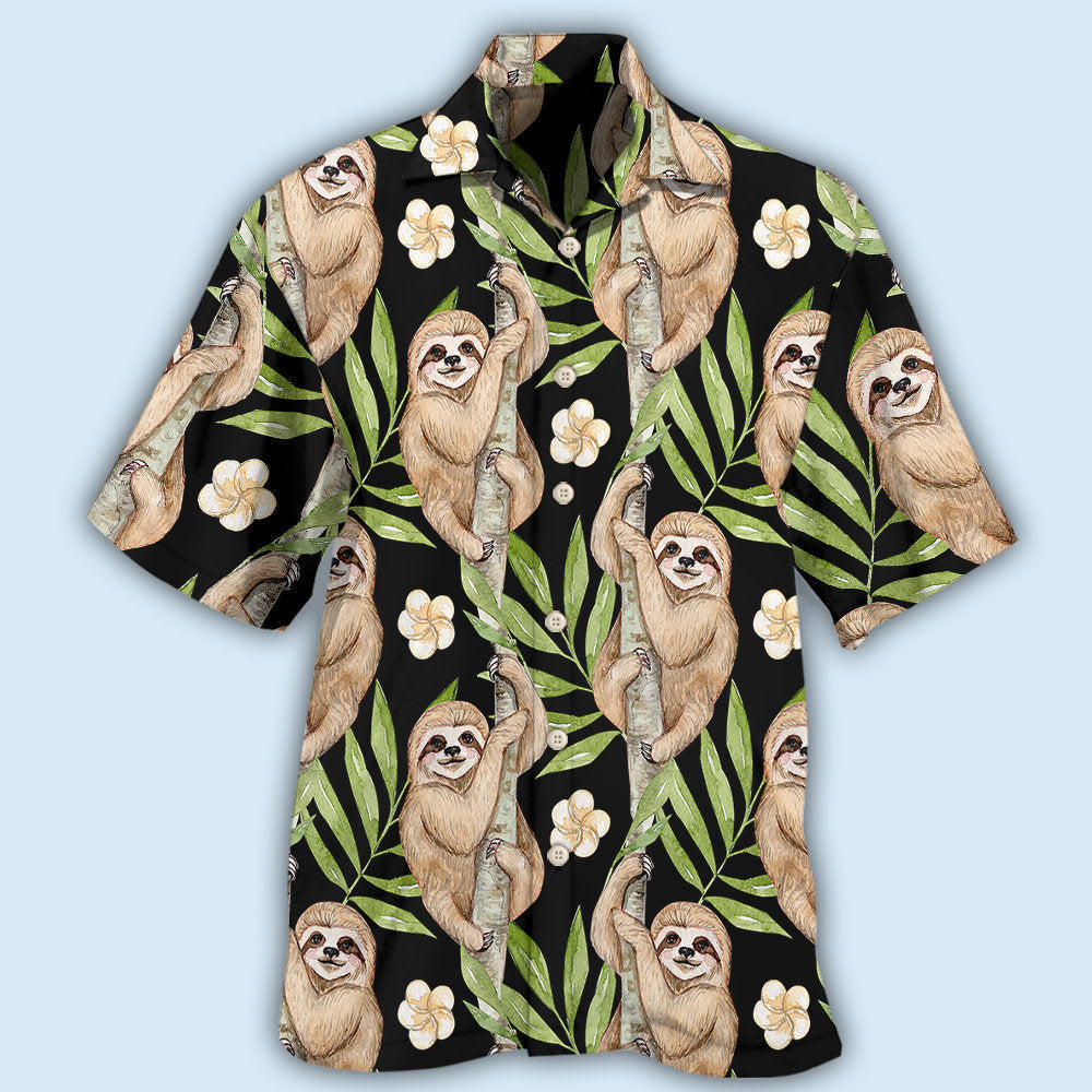 Sloth Tropical Leaf With Tiny Flower - Hawaiian Shirt - Reefox