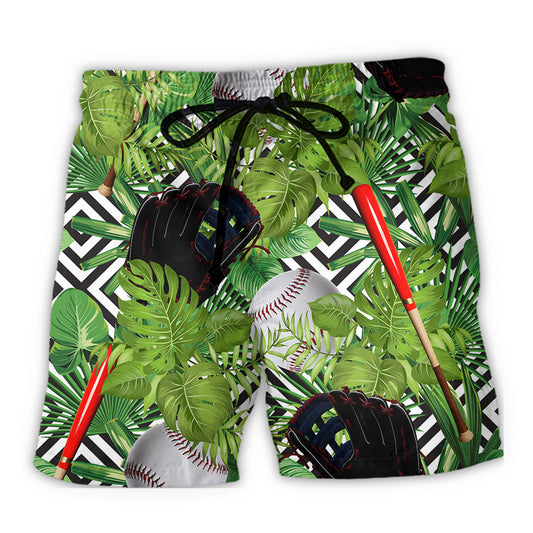 Beach Short / Adults / S Softball Tropical Leaves Cool - Beach Short Reefox - Owls Matrix LTD