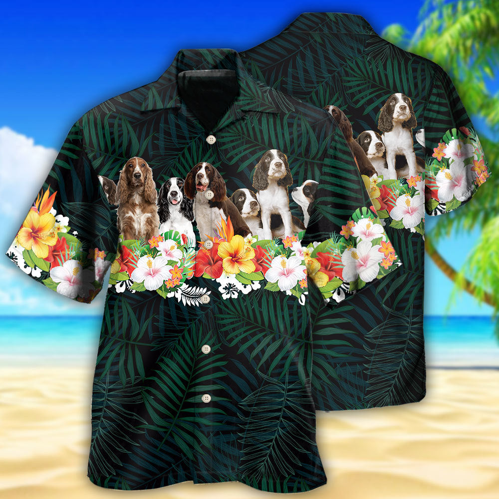 Springer Spaniel Dog Green Tropical Floral - Hawaiian Shirt - Reefox
