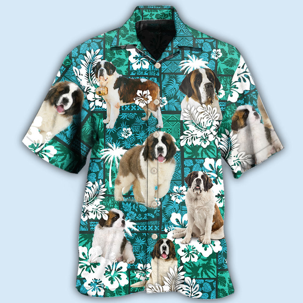 Saint Bernard Tropical Dog Green Lovely - Hawaiian Shirt - Reefox
