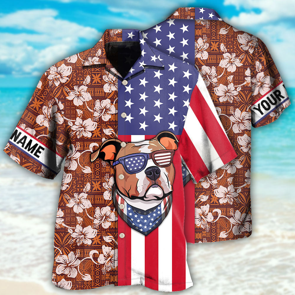Staffordshire Bull Terrier Dog America Tropical Floral Personalized - Hawaiian Shirt - Reefox