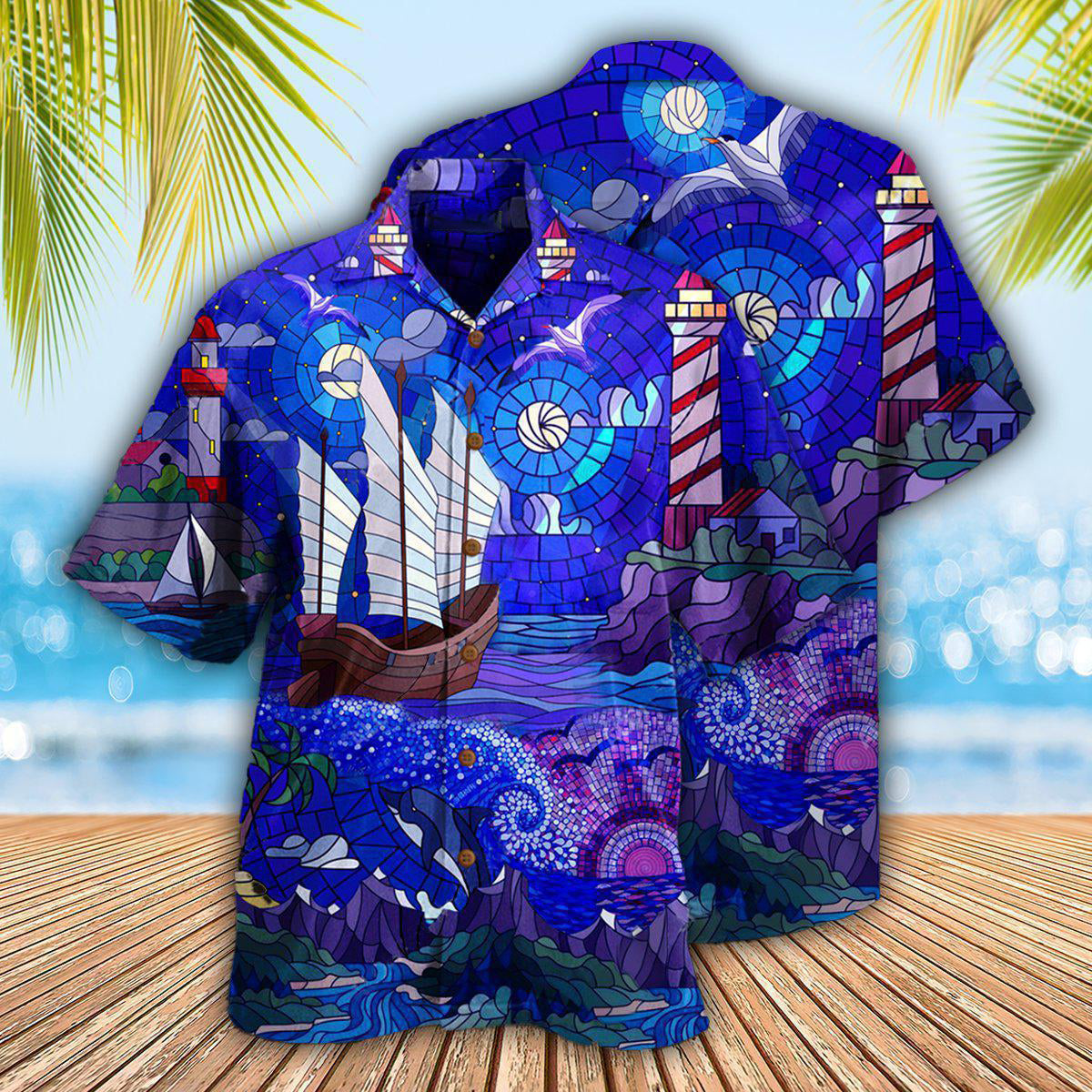 Lighthouse Stained Glass - Hawaiian Shirt - Reefox