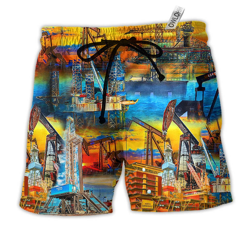 Beach Short / Adults / S Sunset At The Oil Field - Beach Short Reefox - Owls Matrix LTD