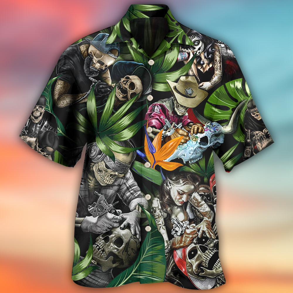 Tattoo Skull Style With Girl - Hawaiian Shirt - Reefox