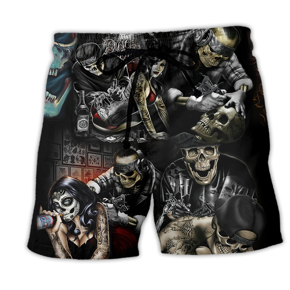 Beach Short / Adults / S Tattoo Skull Cool - Beach Short Reefox - Owls Matrix LTD