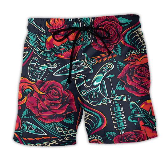 Beach Short / Adults / S Tattoo Red Rose Heart - Beach Short Reefox - Owls Matrix LTD