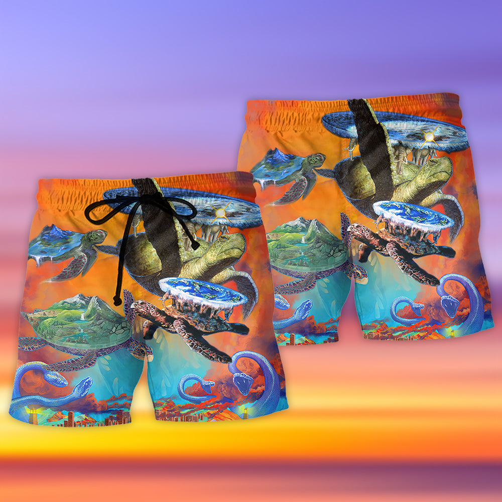 Turtle The Flat Earth The Back Of A Turtle - Beach Short Reefox - Owls Matrix LTD