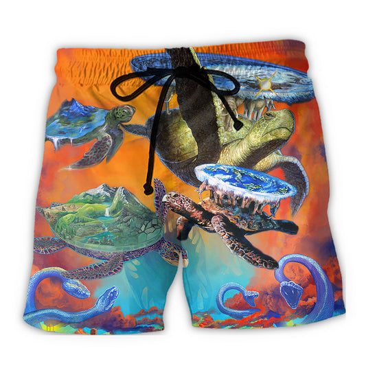Beach Short / Adults / S Turtle The Flat Earth The Back Of A Turtle - Beach Short Reefox - Owls Matrix LTD