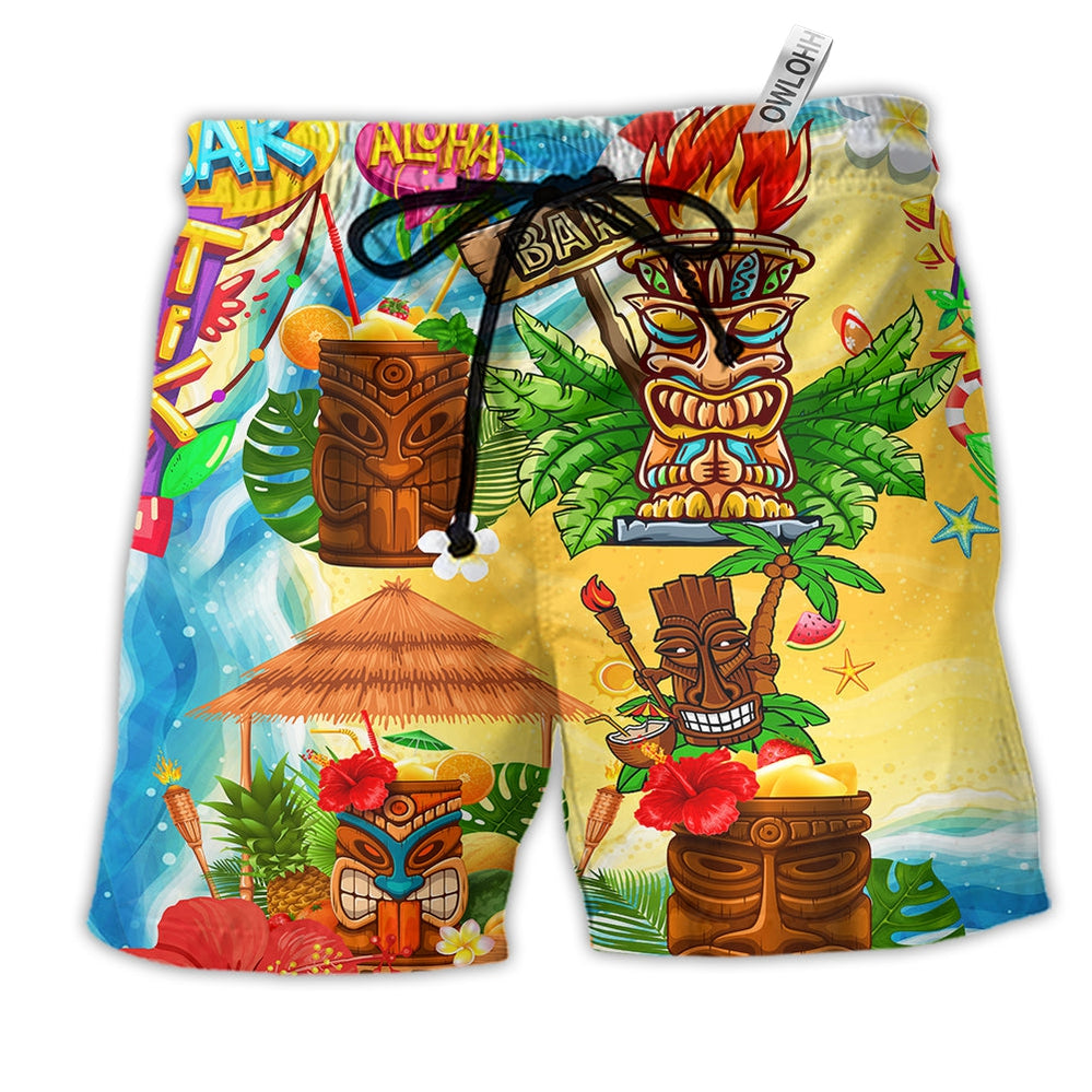 Beach Short / Adults / S Tiki Good Times Great Friends At Tiki Bar Colorful - Beach Short Reefox - Owls Matrix LTD