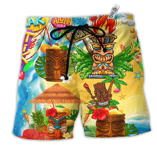Beach Short / Adults / S Tiki Good Times Great Friends At Tiki Bar Colorful - Beach Short Reefox - Owls Matrix LTD