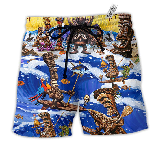 Beach Short / Adults / S Tiki Happy Surfing Day - Beach Short Reefox - Owls Matrix LTD