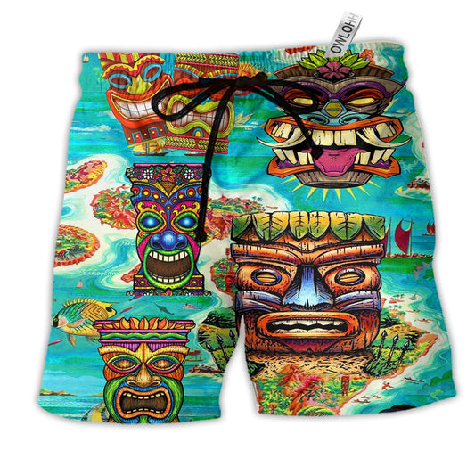 Beach Short / Adults / S Tiki Keep Saying Aloha Tiki Hawaii - Beach Short Reefox - Owls Matrix LTD