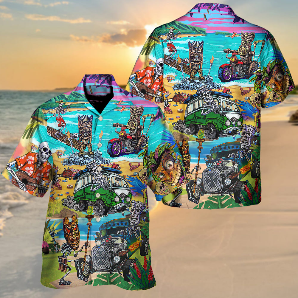 Tiki And Skull Blue Sea - Hawaiian Shirt