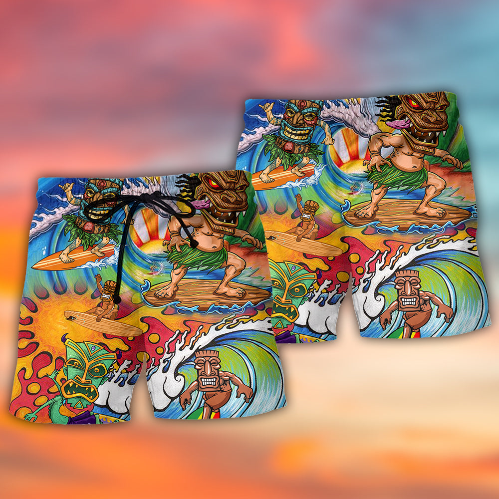 Tiki Surfing Style With Pretty Painting - Beach Short Reefox - Owls Matrix LTD