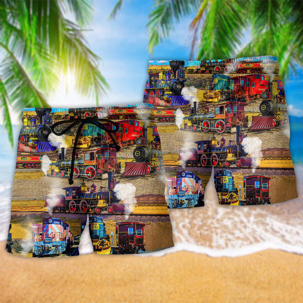 Train It's Better To Travel Well Than To Arrive Colorful - Beach Short Reefox - Owls Matrix LTD