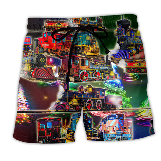 Train Merry Christmas Warmth Night - Beach Short Reefox-Owlsmatrix