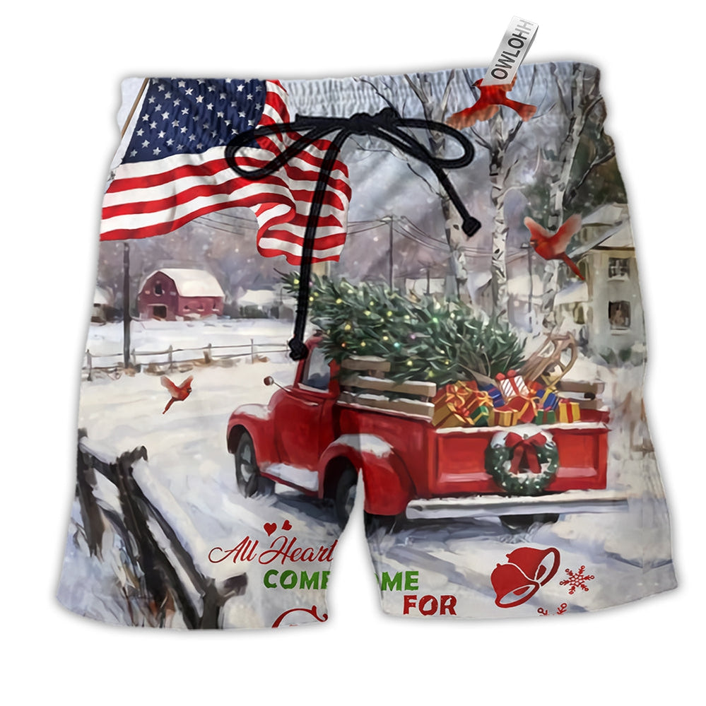 Beach Short / Adults / S Truck All Hearts Come Home For Christmas With Cardinal - Beach Short Reefox - Owls Matrix LTD