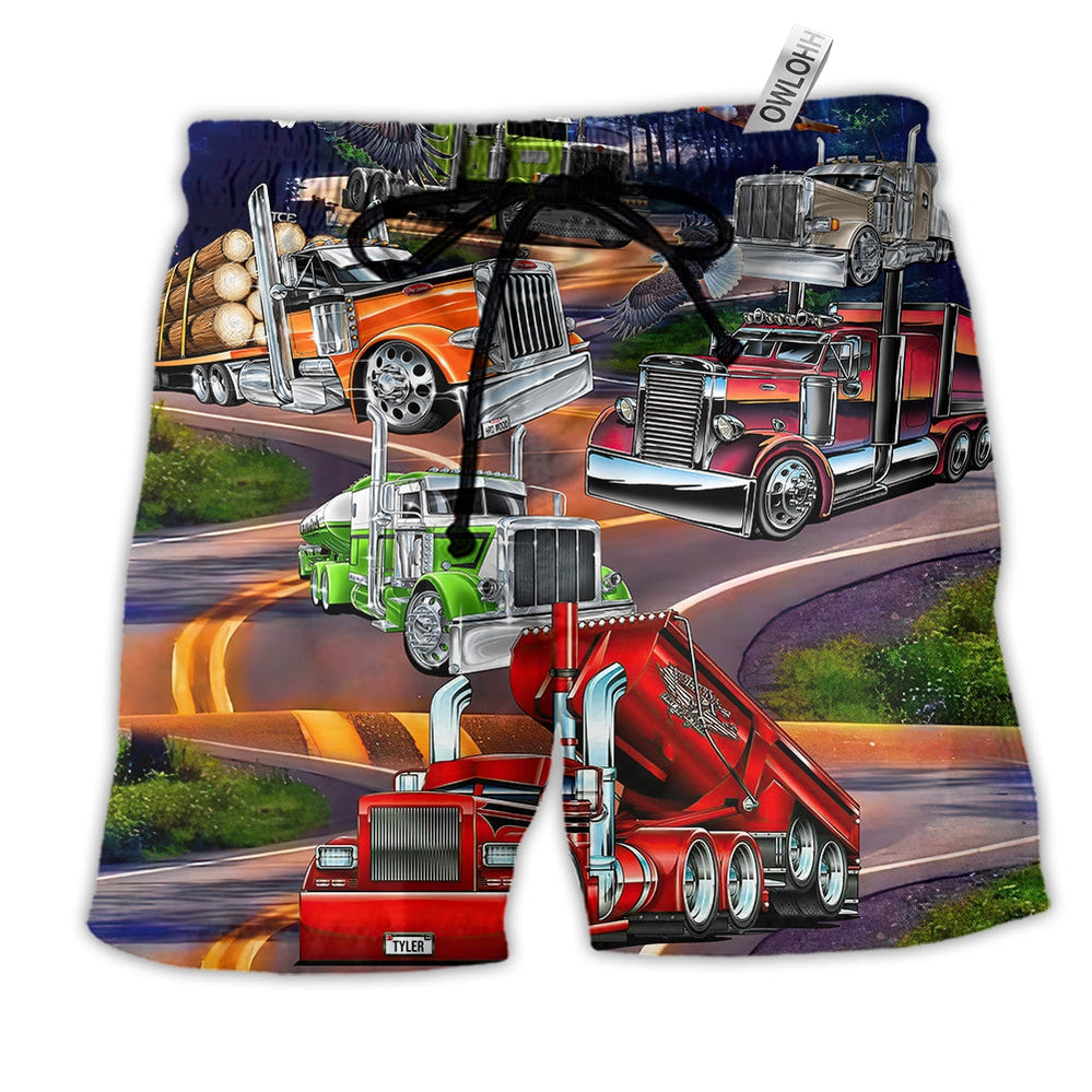 Beach Short / Adults / S Truck Proud American Trucker Eagle - Beach Short Reefox - Owls Matrix LTD
