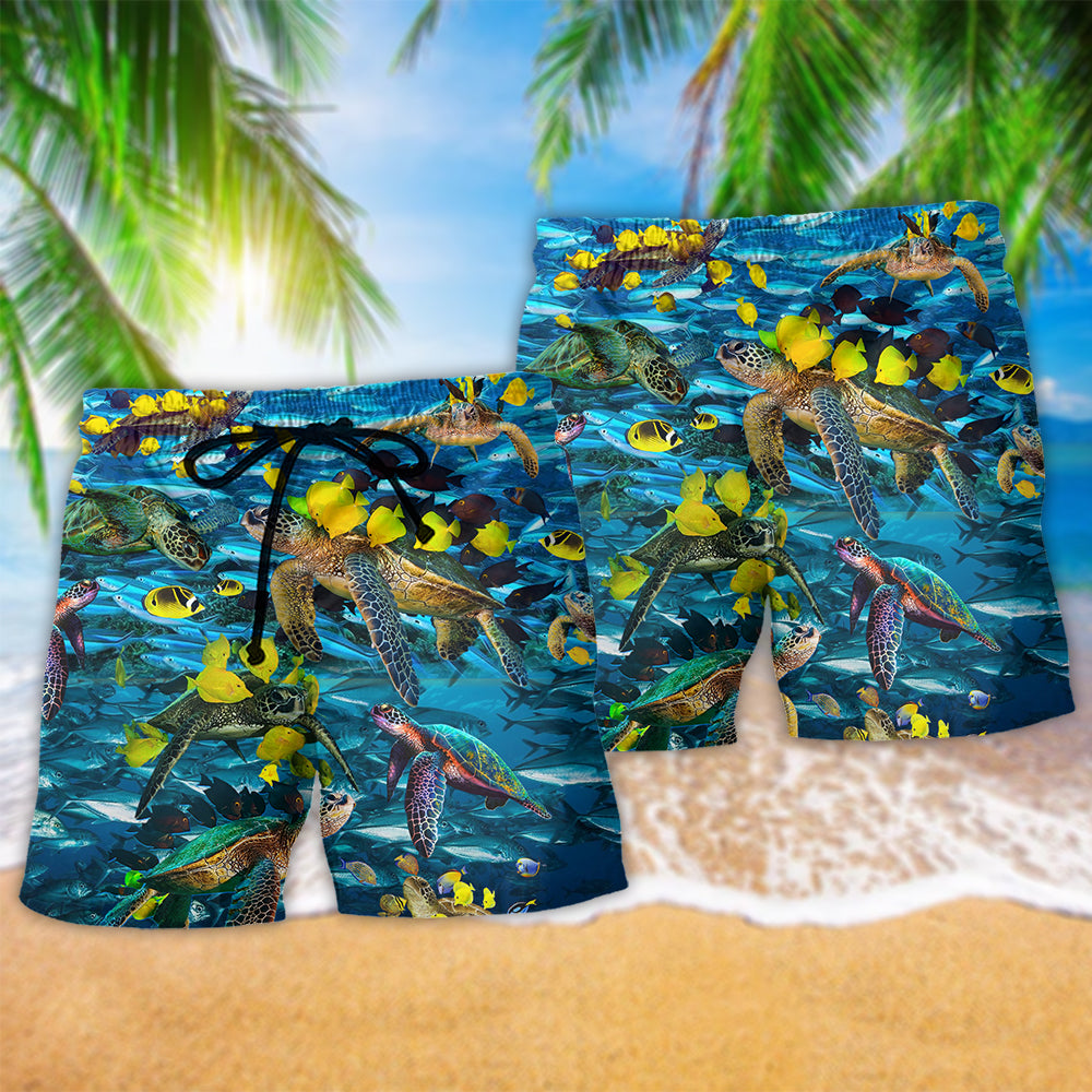 Turtle Go With The Flow Turtles And Fish - Beach Short Reefox - Owls Matrix LTD