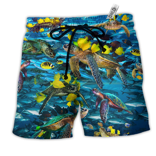 Beach Short / Adults / S Turtle Go With The Flow Turtles And Fish - Beach Short Reefox - Owls Matrix LTD