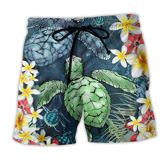 Beach Short / Adults / S Turtle Love Flowers So Pretty - Beach Short Reefox - Owls Matrix LTD