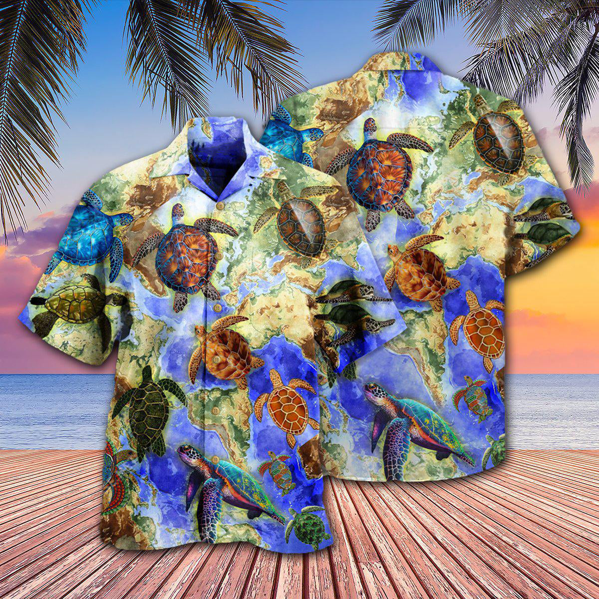 Turtle Swim Around The World - Hawaiian Shirt - Reefox