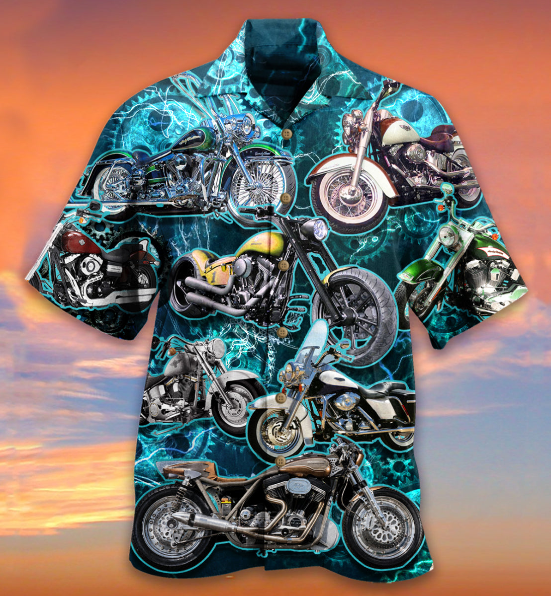 Motorcycle Love Life Blue Style - Hawaiian Shirt - Reefox