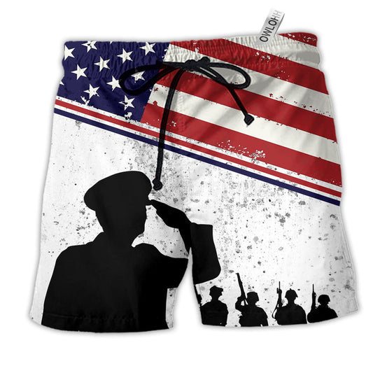 Beach Short / Adults / S Veteran I Am A Dad Grandpa And A Veteran - Beach Short Reefox - Owls Matrix LTD