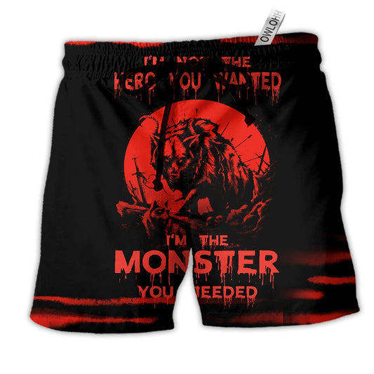 Beach Short / Adults / S Viking Wolf Monster Red Style - Beach Short Reefox - Owls Matrix LTD