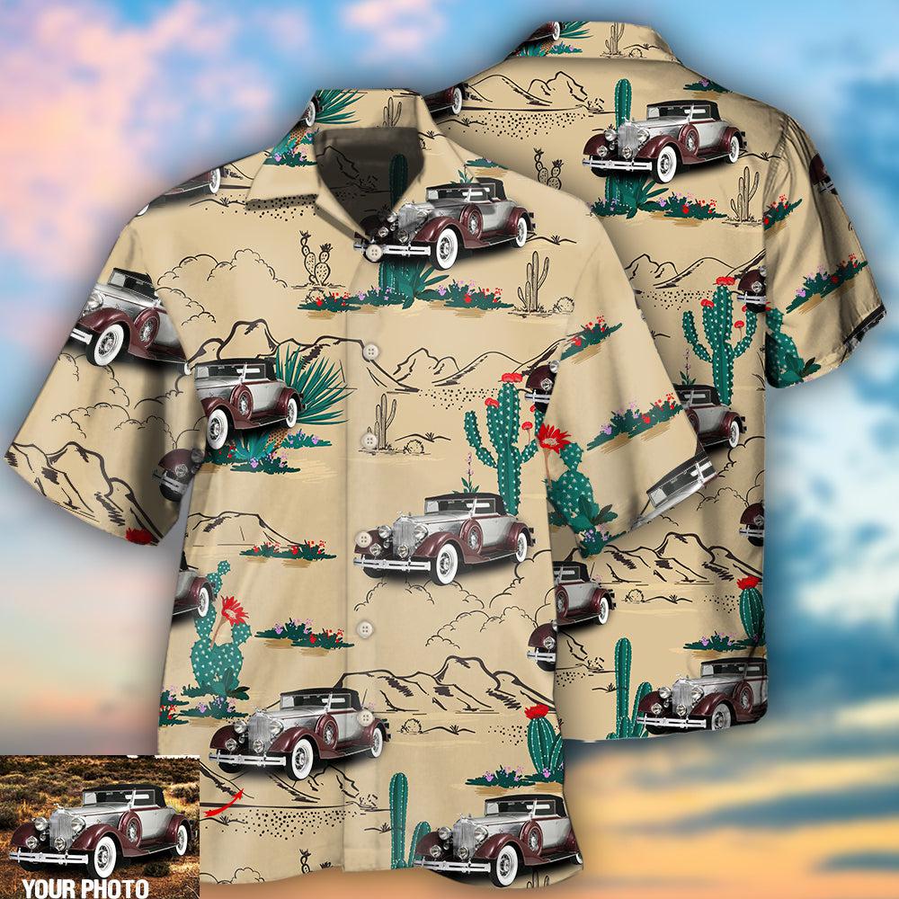 Car On The Desert With Cactus Basic Style Custom Photo - Hawaiian Shirt - Reefox