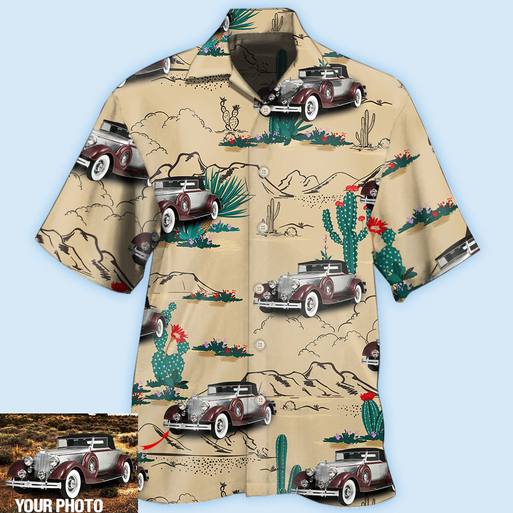 Car On The Desert With Cactus Basic Style Custom Photo - Hawaiian Shirt - Reefox