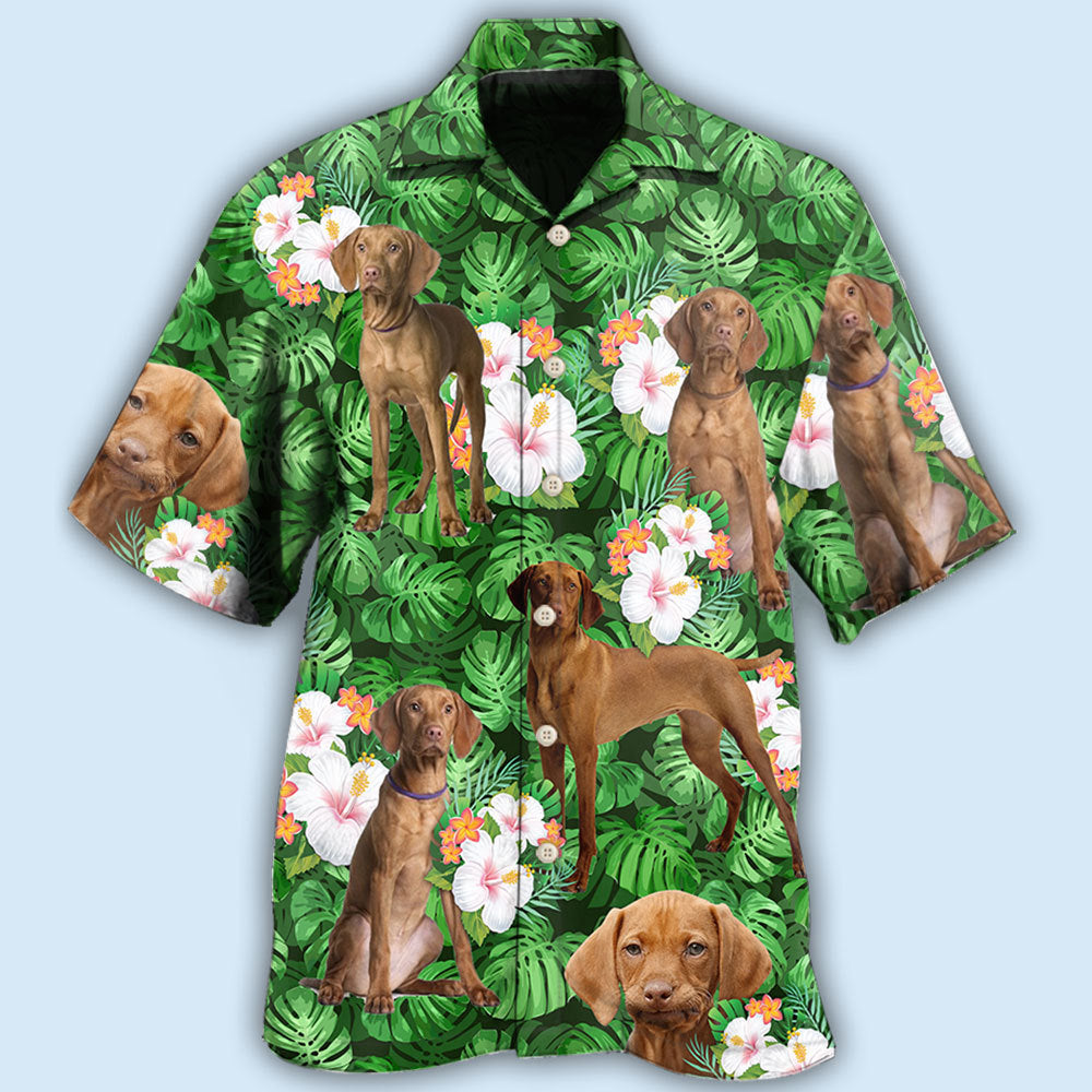 Vizsla Best Dog Dad Green Tropical Leaf - Hawaiian Shirt - Reefox