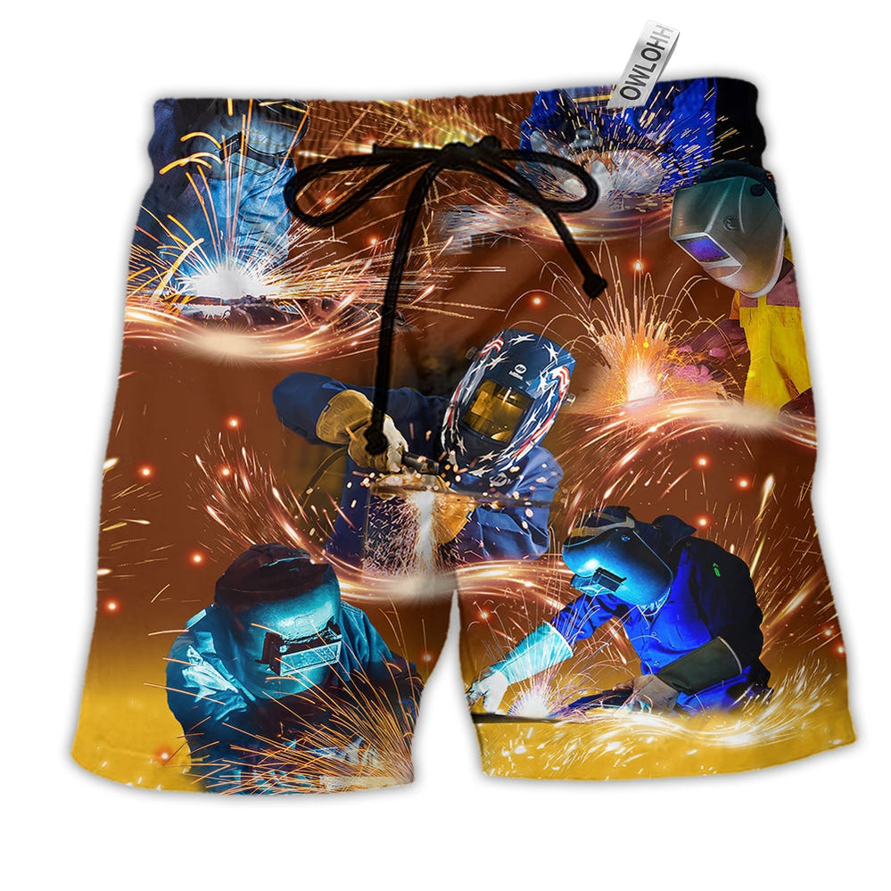 Beach Short / Adults / S Welder Works Hard Love It - Beach Short Reefox - Owls Matrix LTD