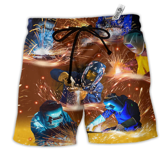 Beach Short / Adults / S Welder Works Hard Love It - Beach Short Reefox - Owls Matrix LTD